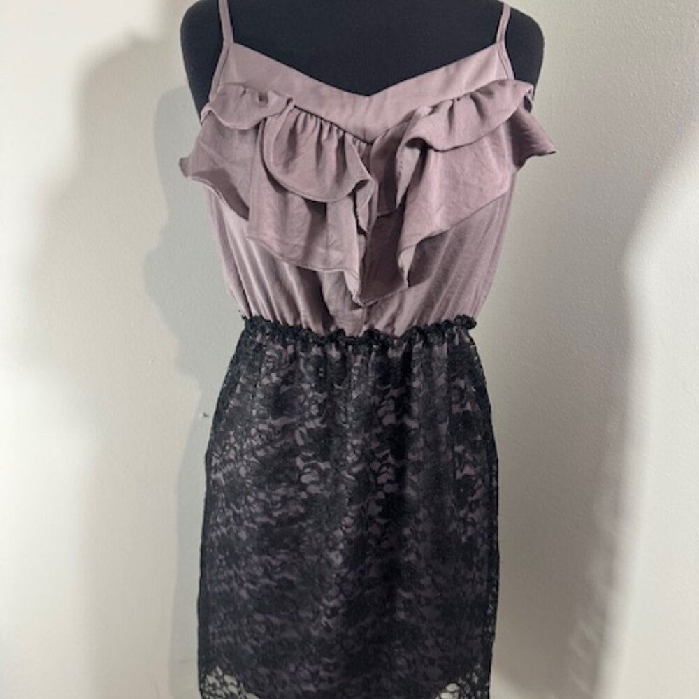 Mauve & Black Ruffle & Lace Cocktail Dress   8219
